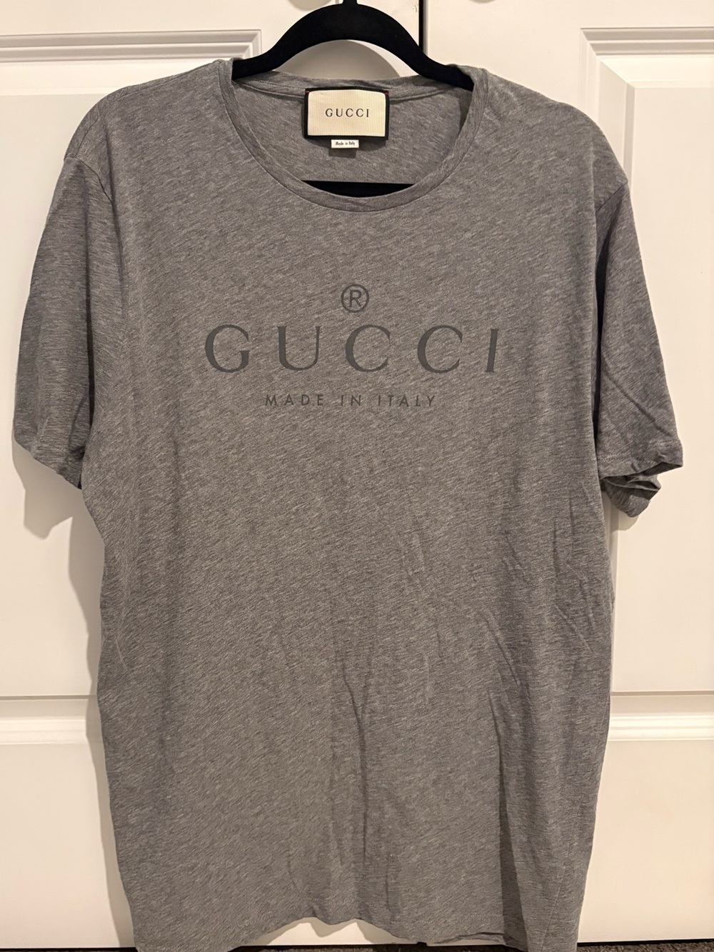 Authentic Gucci Men's Grey Logo Short Sleeve Tee